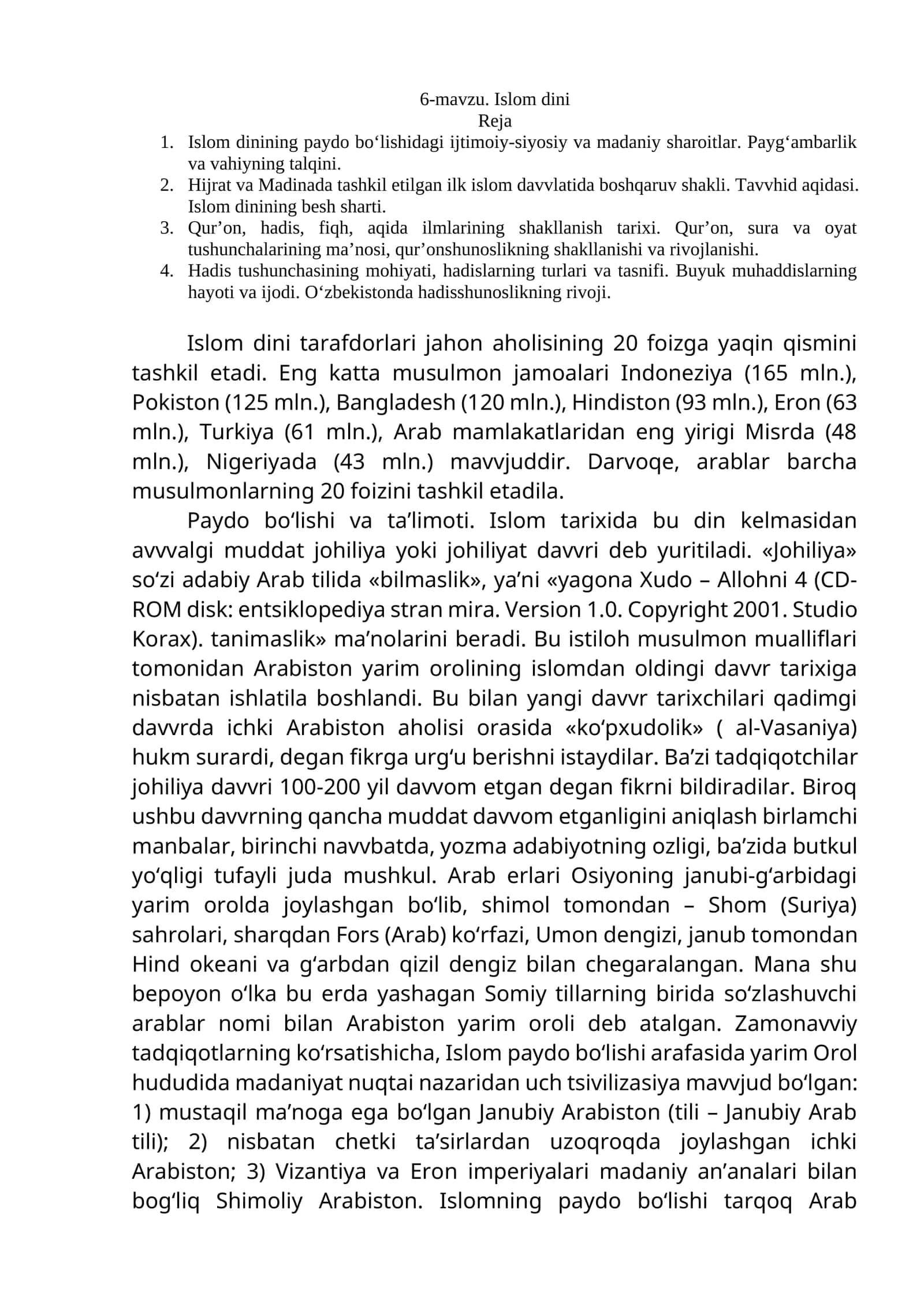 6-mavzu. Islom dini 1