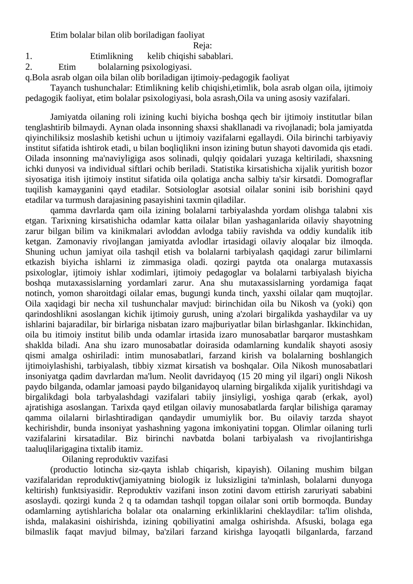 Etim bolalar bilan olib boriladigan faoliyat 1