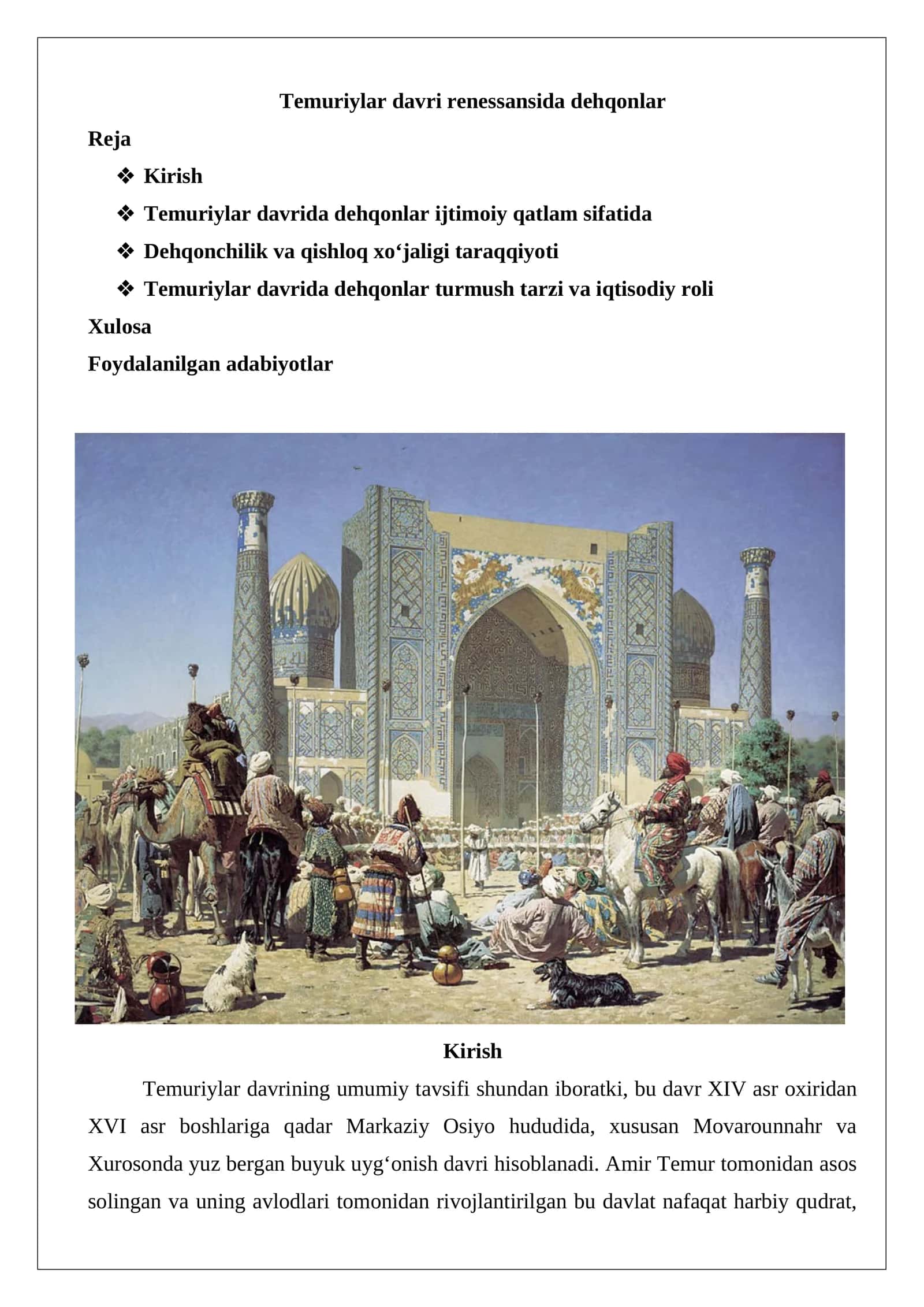 Temuriylar davri renessansida dehqonlar 1