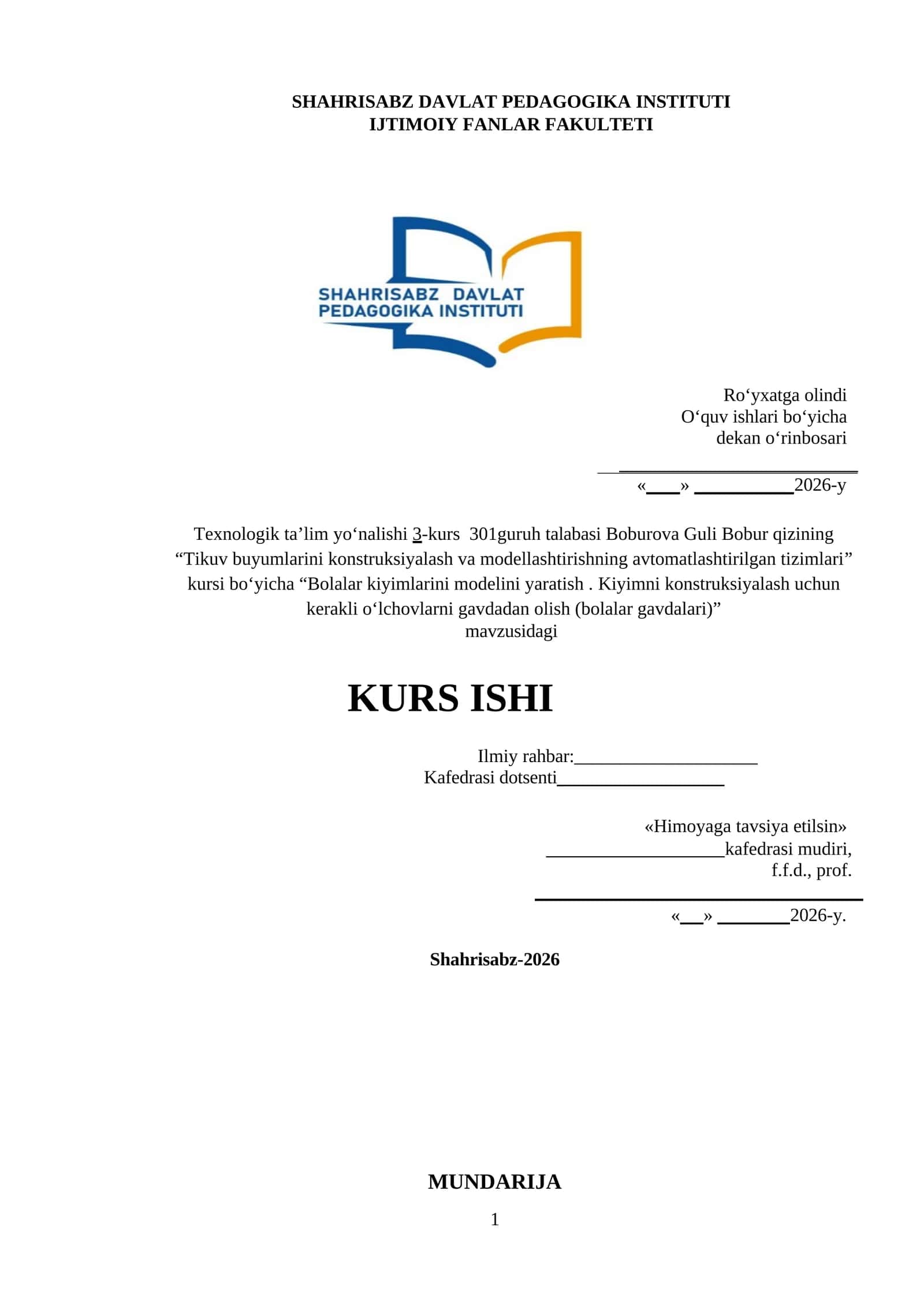 Bolalar kiyimlarini modelini yaratish. Kiyimni konstruksiyalash uchun kerakli o‘lchovlarni gavdadan olish (bolalar gavdalari) 1