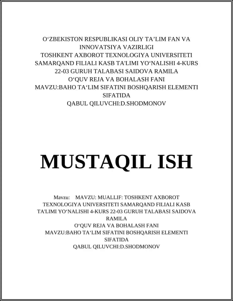 Baholashning ta'lim sifatini boshqarish elementi sifatida 1