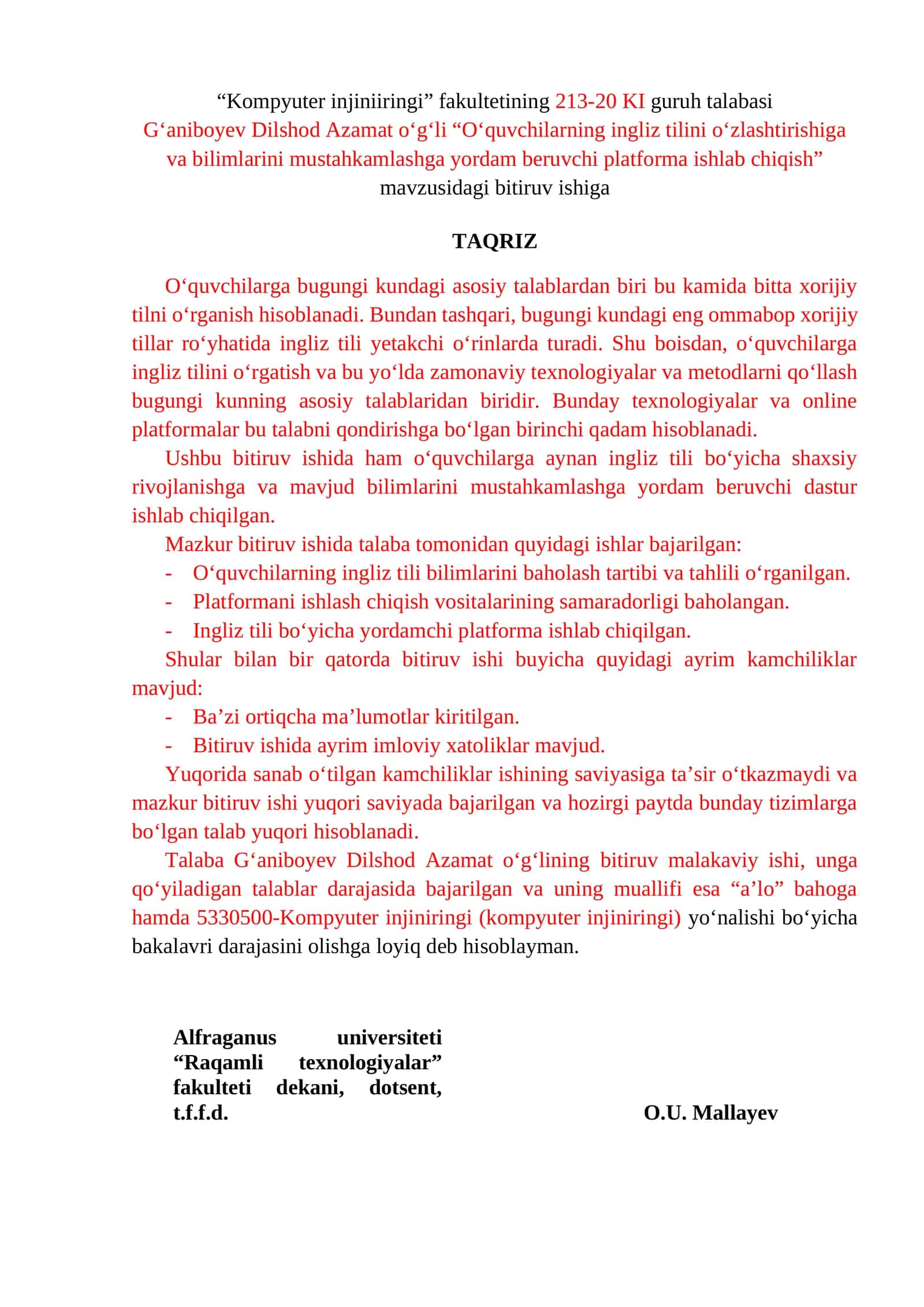 O‘quvchilarning ingliz tilini o‘zlashtirishiga va bilimlarini mustahkamlashga yordam beruvchi platforma ishlab chiqish 1