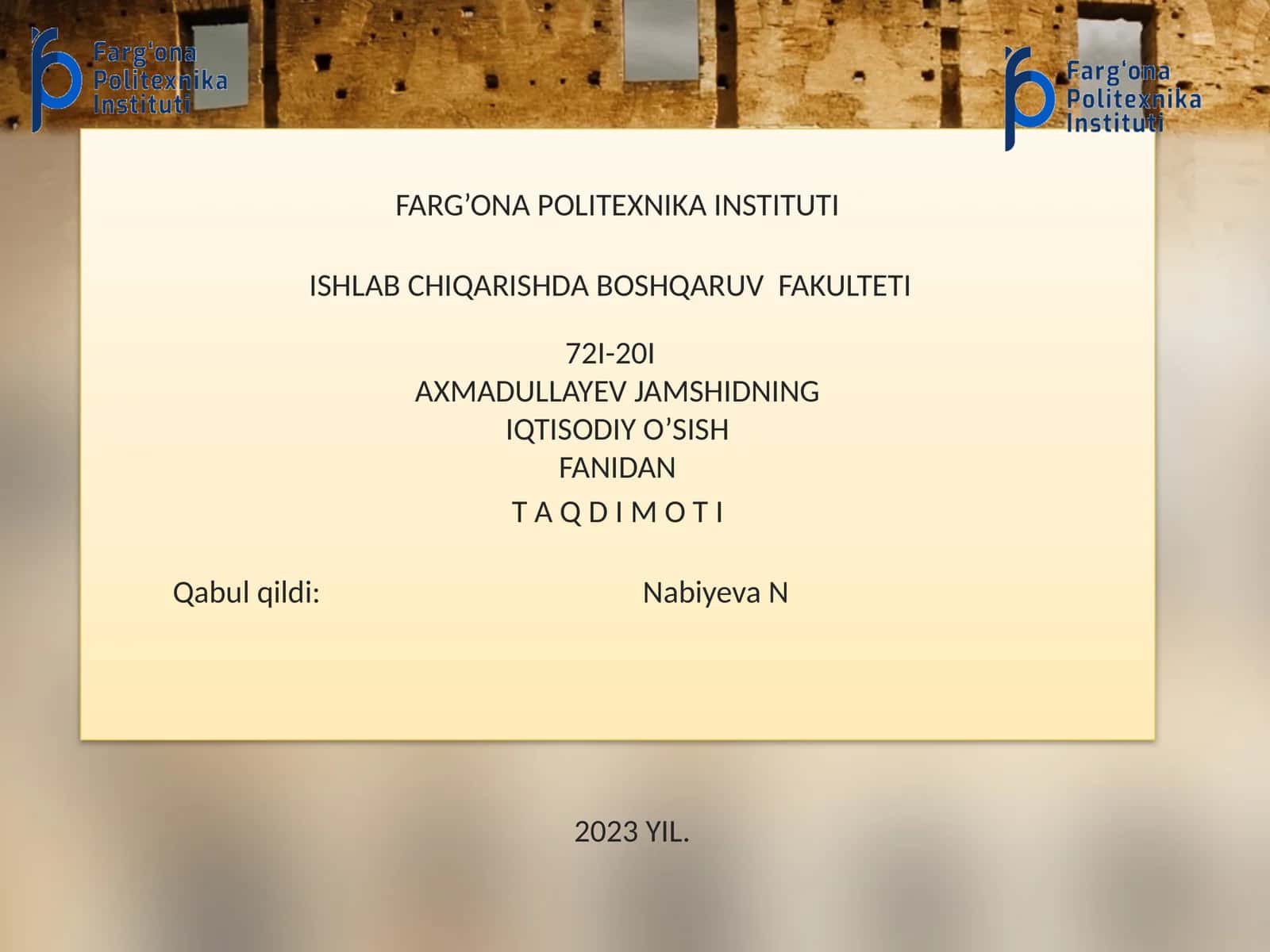 ISHLAB CHIQARISHDA BOSHQARUV FAKULTETI 1