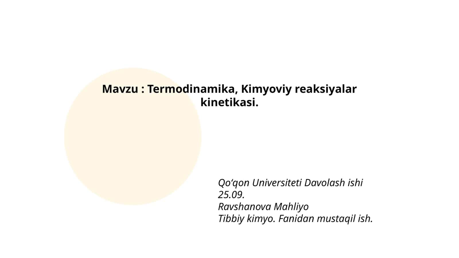 Termodinamika va Kimyoviy Reaksiyalar Kinetikasi 1