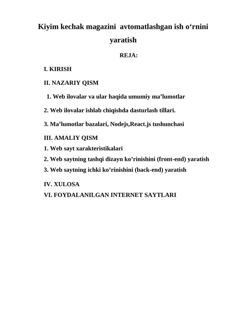 Kiyim kechak magazini  avtomatlashgan ish o‘rnini yaratish 1