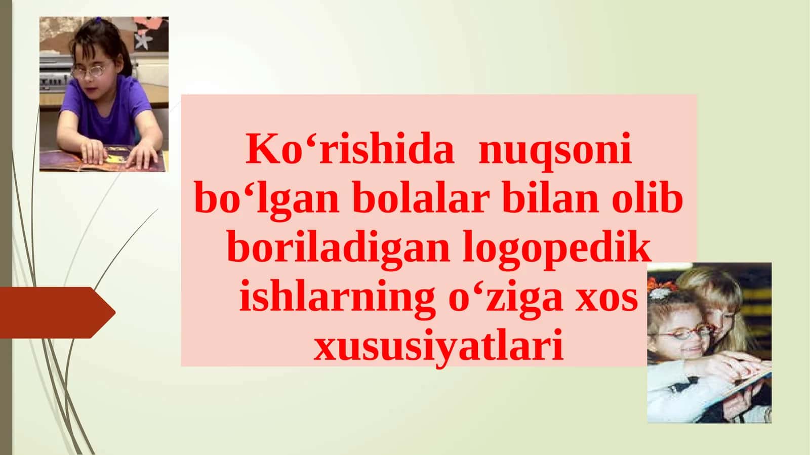 Ko‘rishda nuqsoni bo‘lgan bolalar logopedik ishlari 1