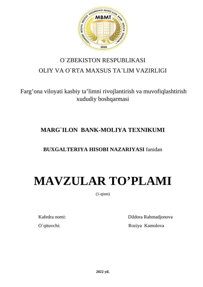 BUXGALTERIYA HISOBI NAZARIYASI fanidan 1
