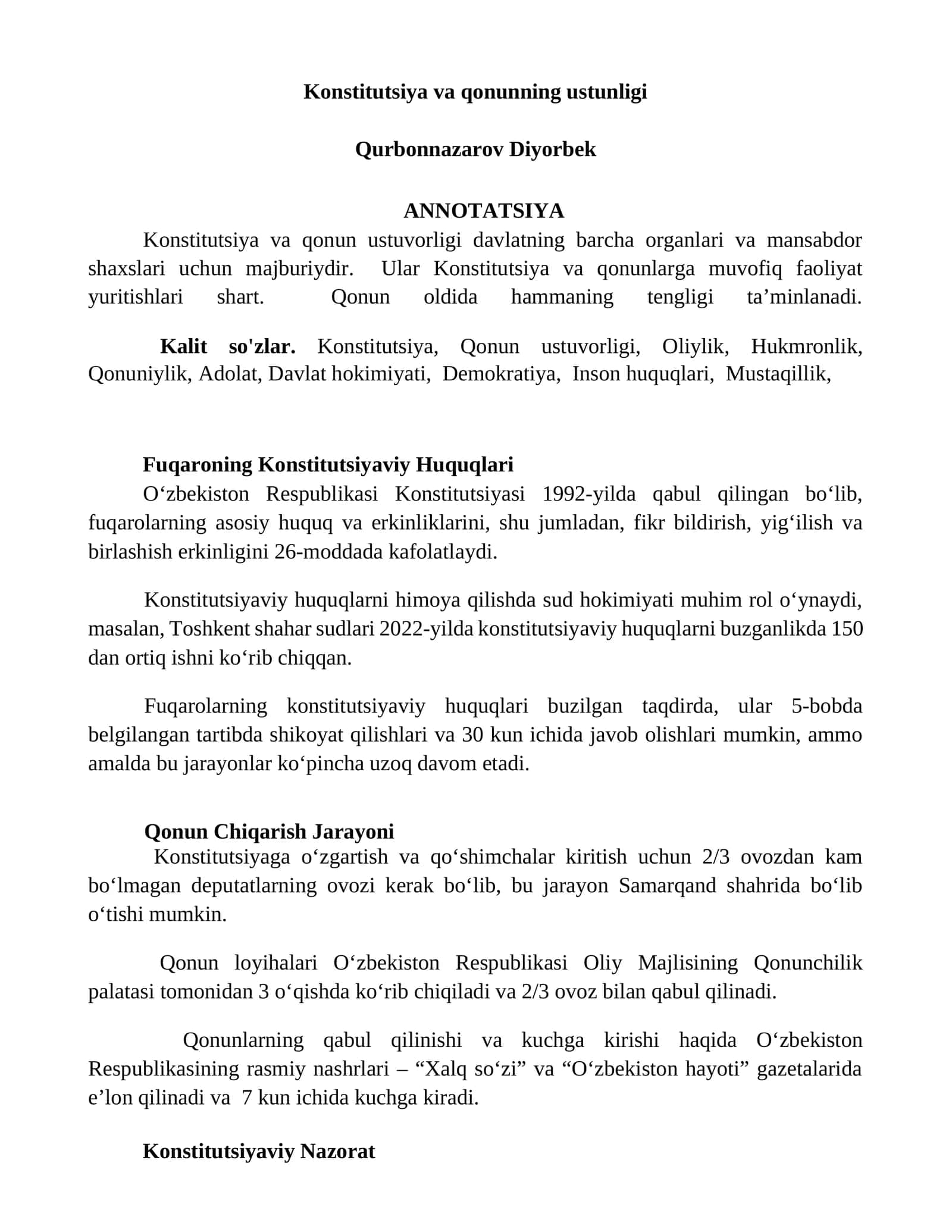 Konstitutsiya va qonunning ustunligi 1