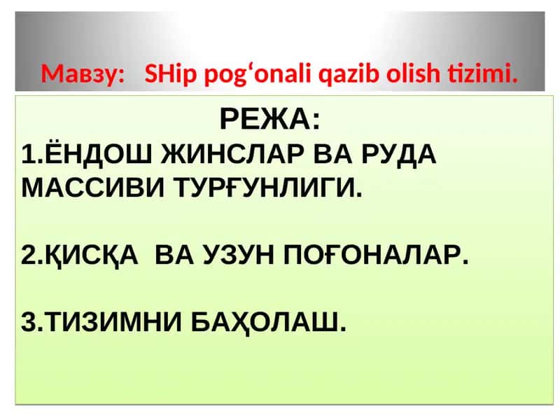 SHip pog‘onali qazib olish tizimi 1
