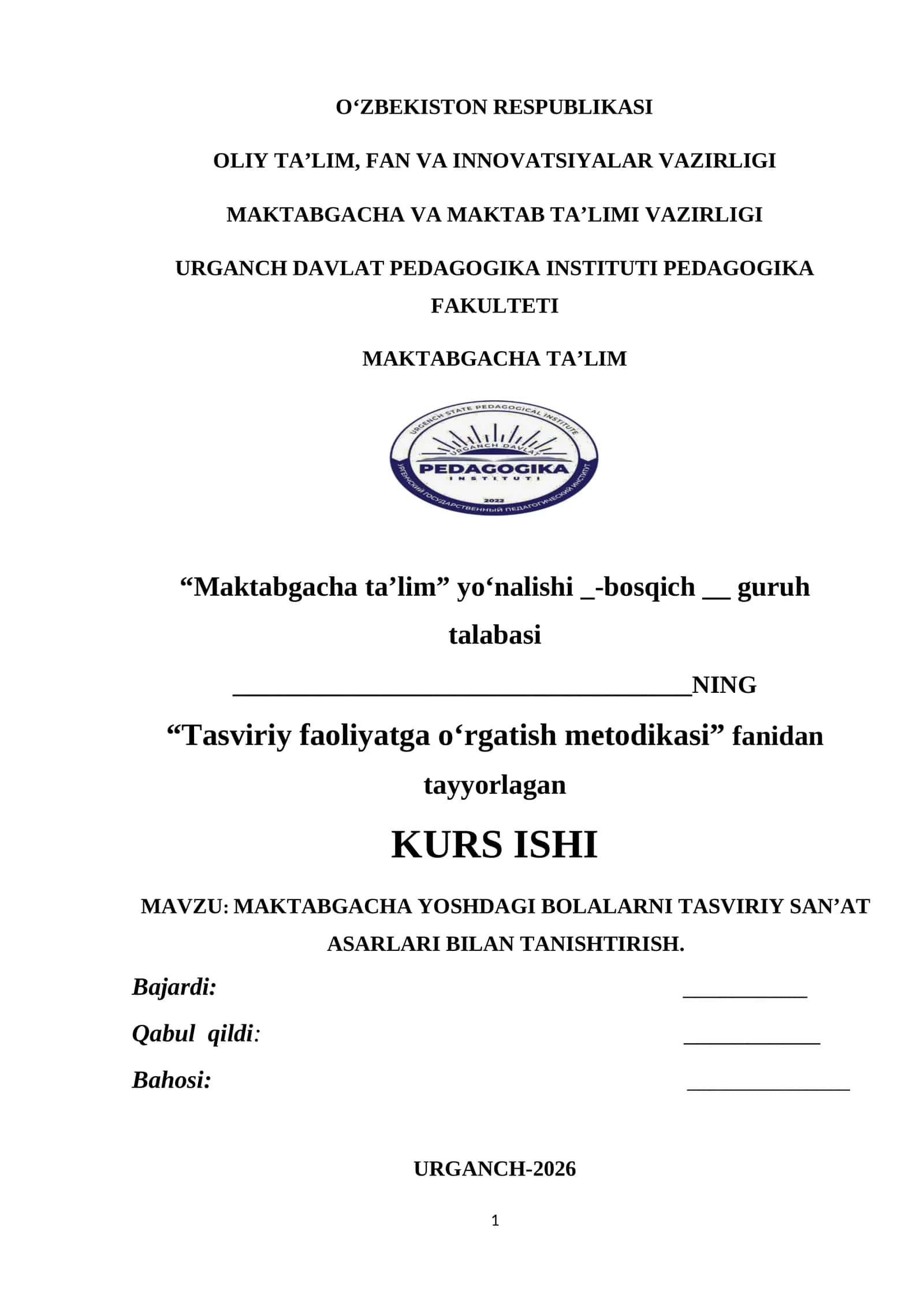MAKTABGACHA YOSHDAGI BOLALARNI TASVIRIY SAN’AT ASARLARI BILAN TANISHTIRISH 1