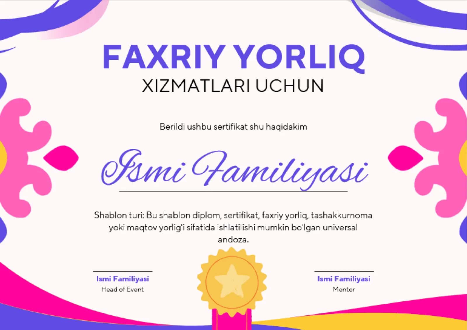 Faxriy yorliq 1