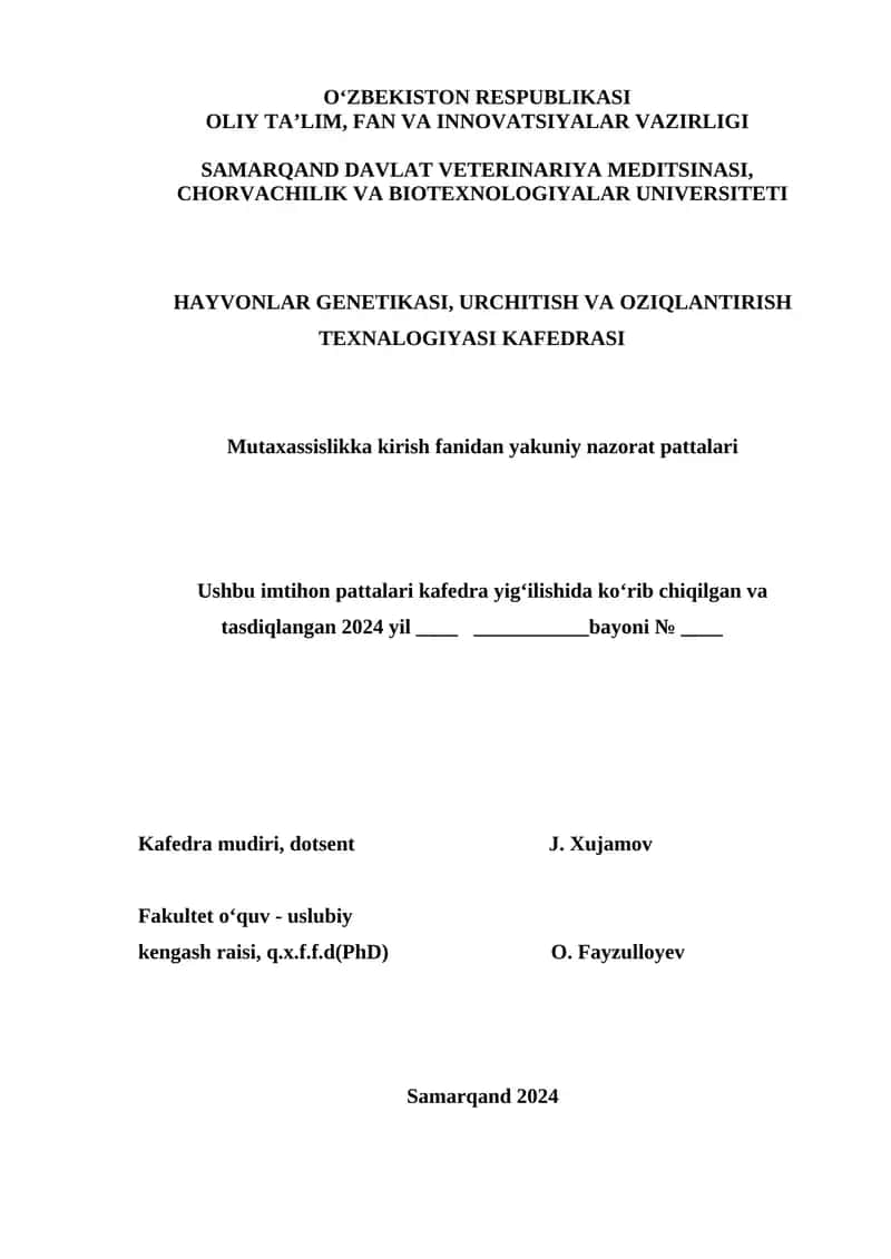 Mutaxassislikka kirish fanidan yakuniy nazorat savollari 1