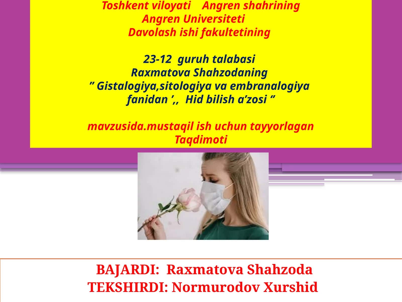Gistalogiya, Sitologiya va Embranalogiya fanidan Taqdimot 1