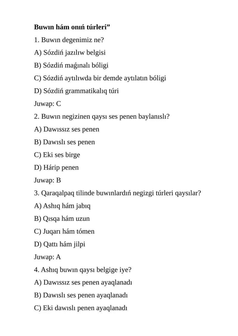 Buwın hám onıń túrleri 1