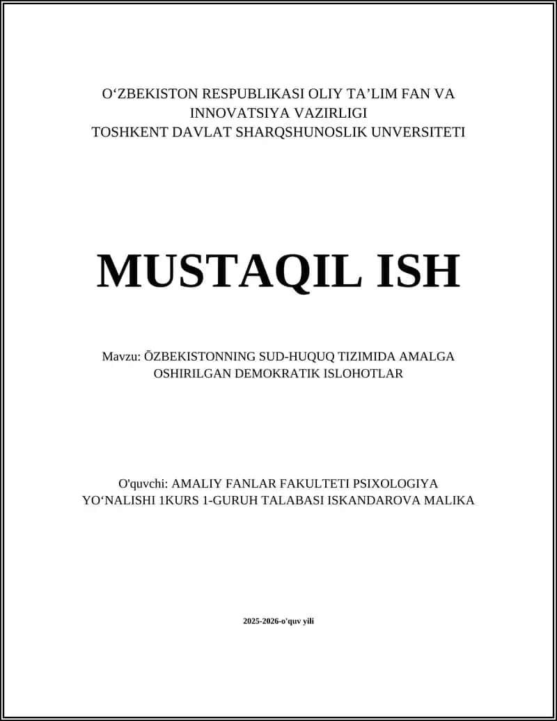 ŌZBEKISTONNING SUD-HUQUQ TIZIMIDA AMALGA OSHIRILGAN DEMOKRATIK ISLOHOTLAR 1