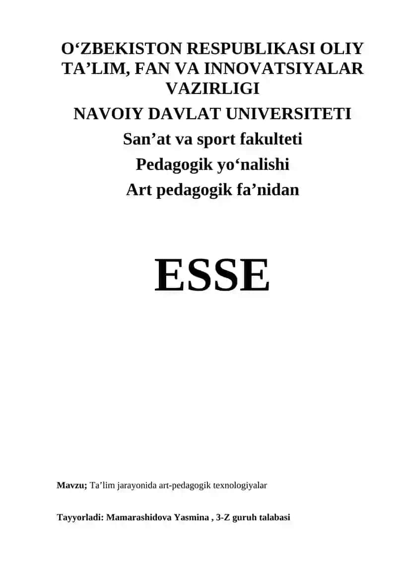 Esse.  Ta’lim jarayonida art-pedagogik texnologiyalar 1