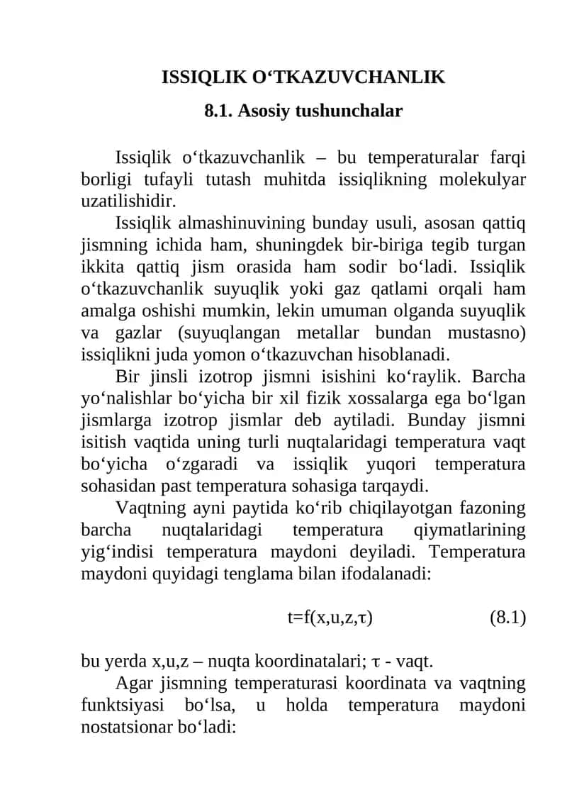 Issiqlik o‘tkazuvchanlik 1