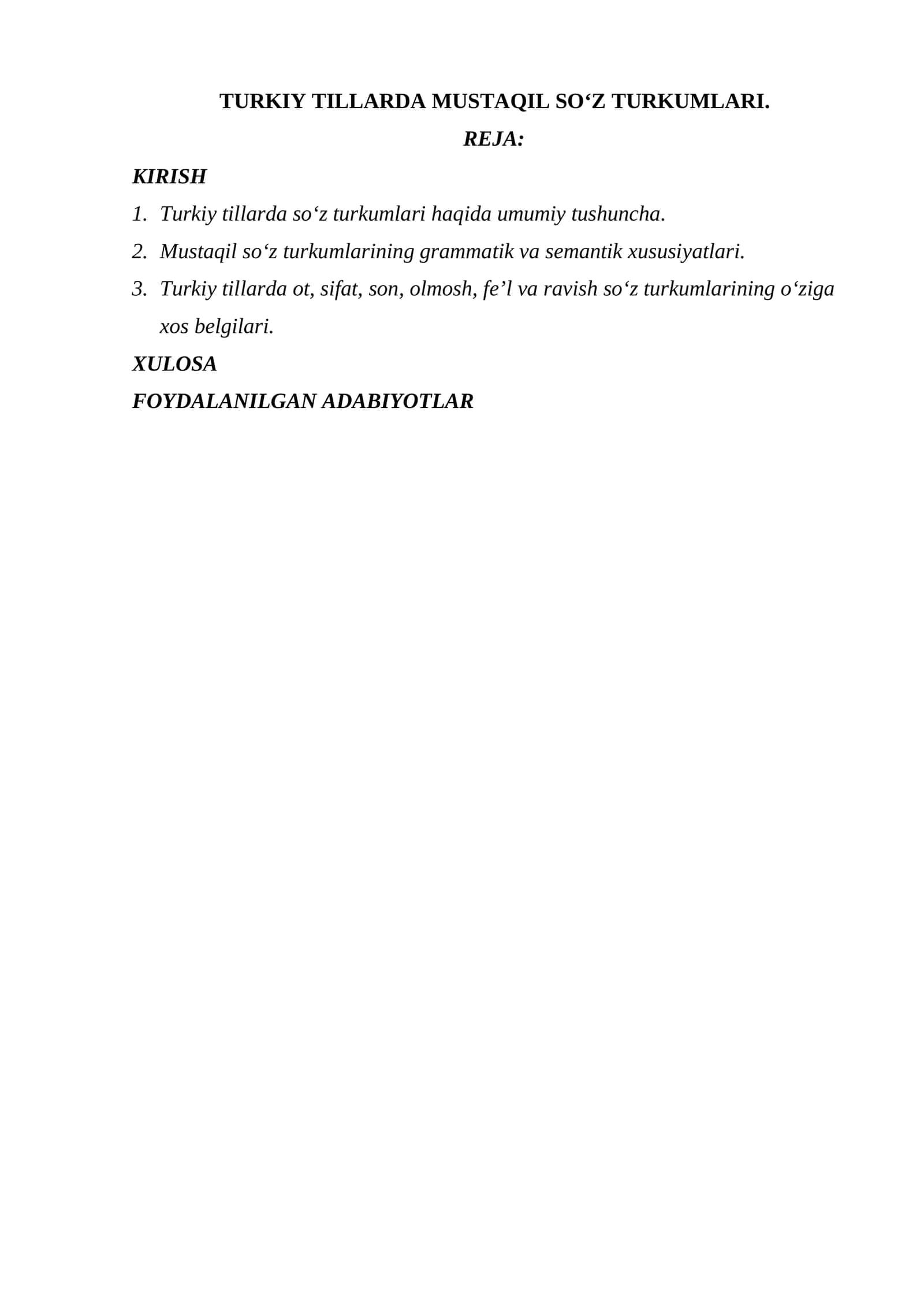 TURKIY TILLARDA MUSTAQIL SOʻZ TURKUMLARI. 1