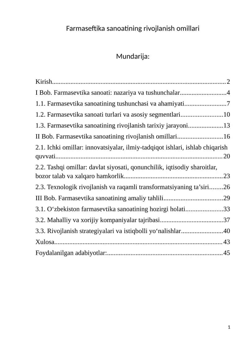 Farmasevtika sanoatining rivojlanish omillari 1