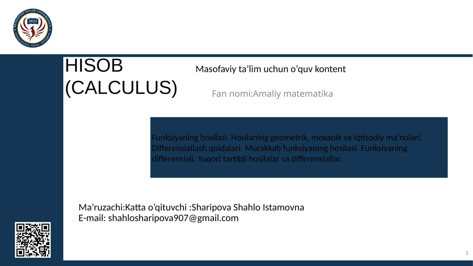 HISOB (CALCULUS) 1