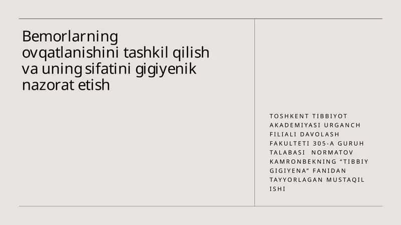 Tibbiyot. Gigiyena 1