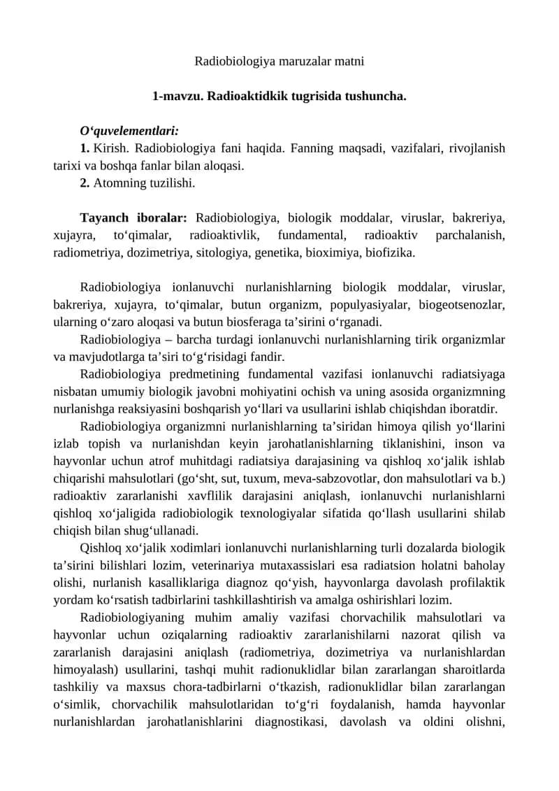 Radiobiologiya maruzalar matni 1