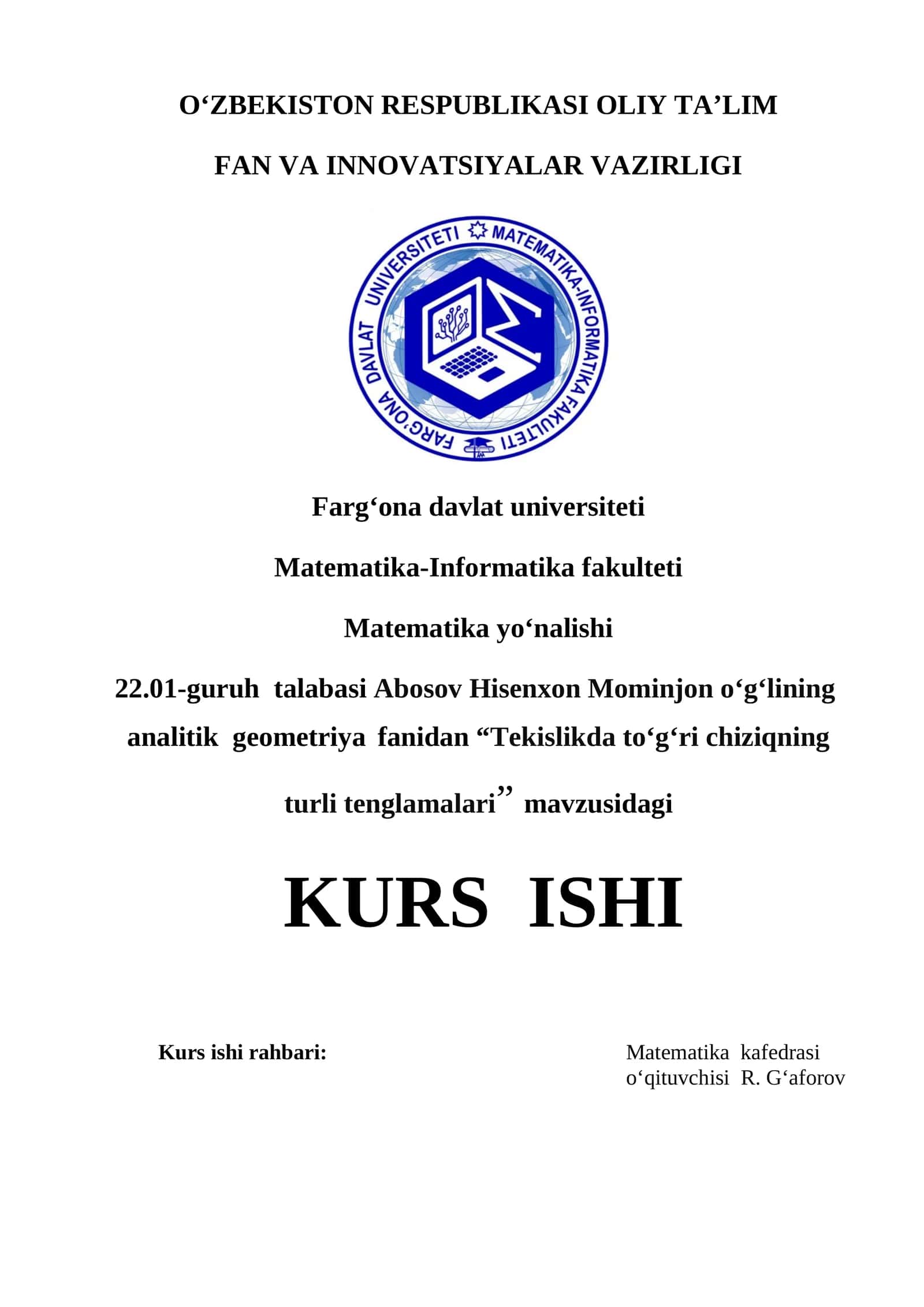Tekislikda to‘g‘ri chiziqning turli tenglamalari 1