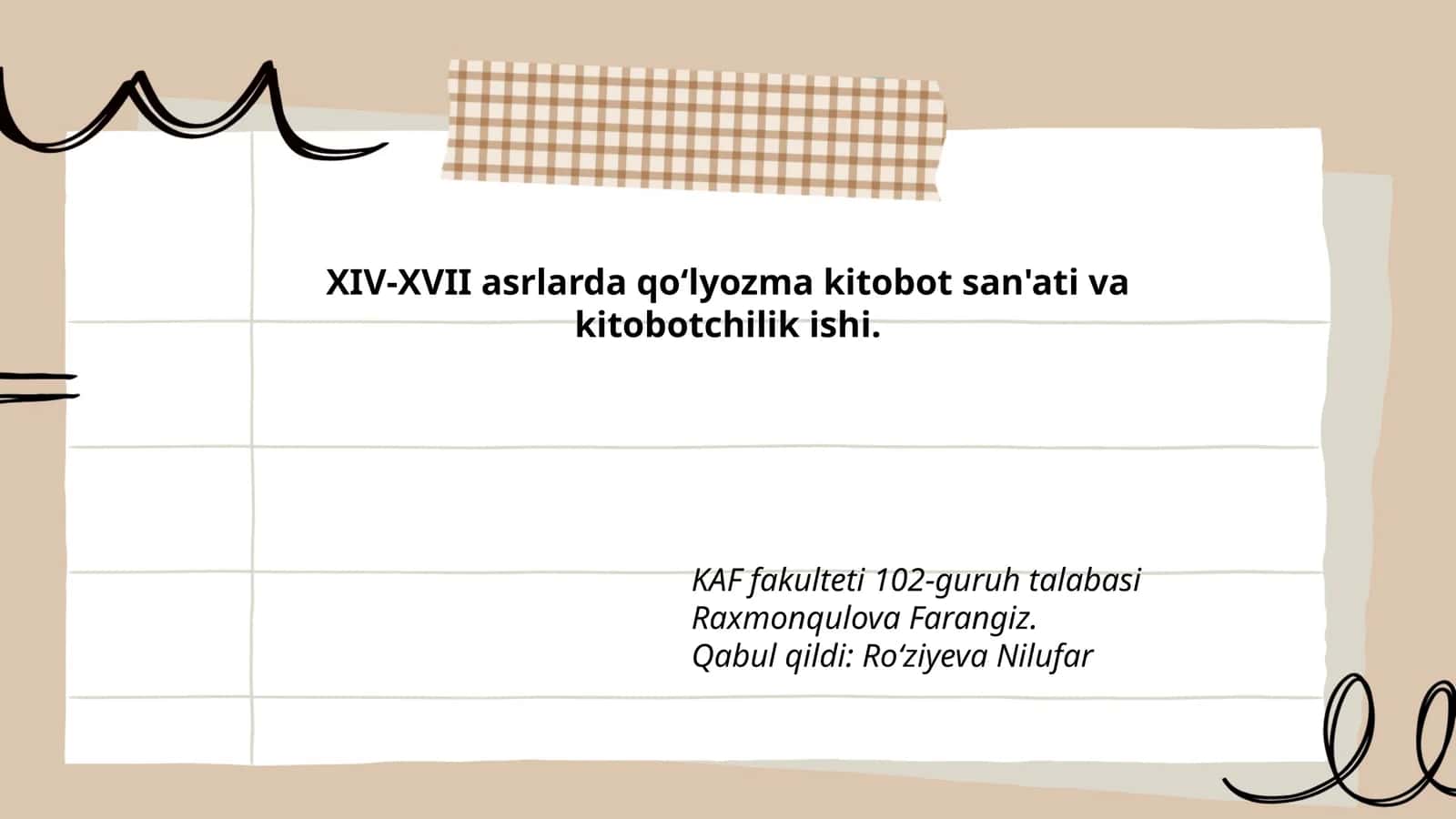 XIV-XVII asrlarda qoʻlyozma kitobot san'ati va kitobotchilik ishi 1