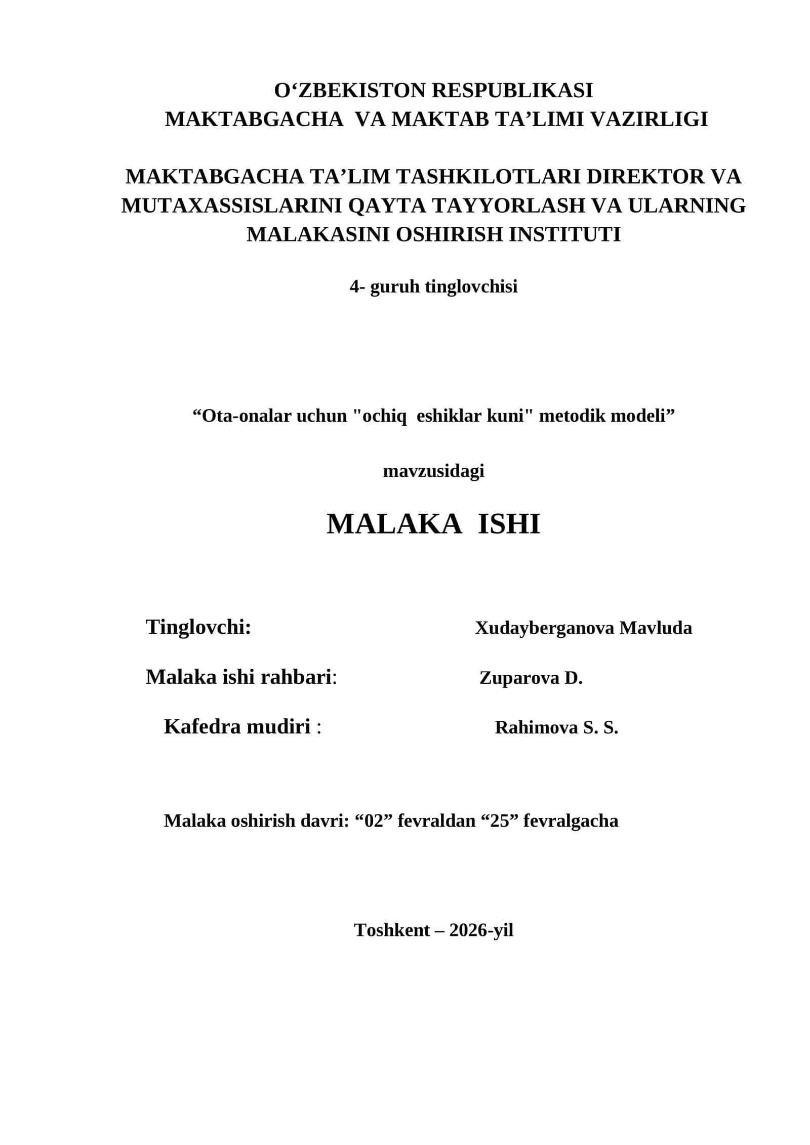 "Ota-onalar uchun "ochiq eshiklar kuni" metodik modeli" 1