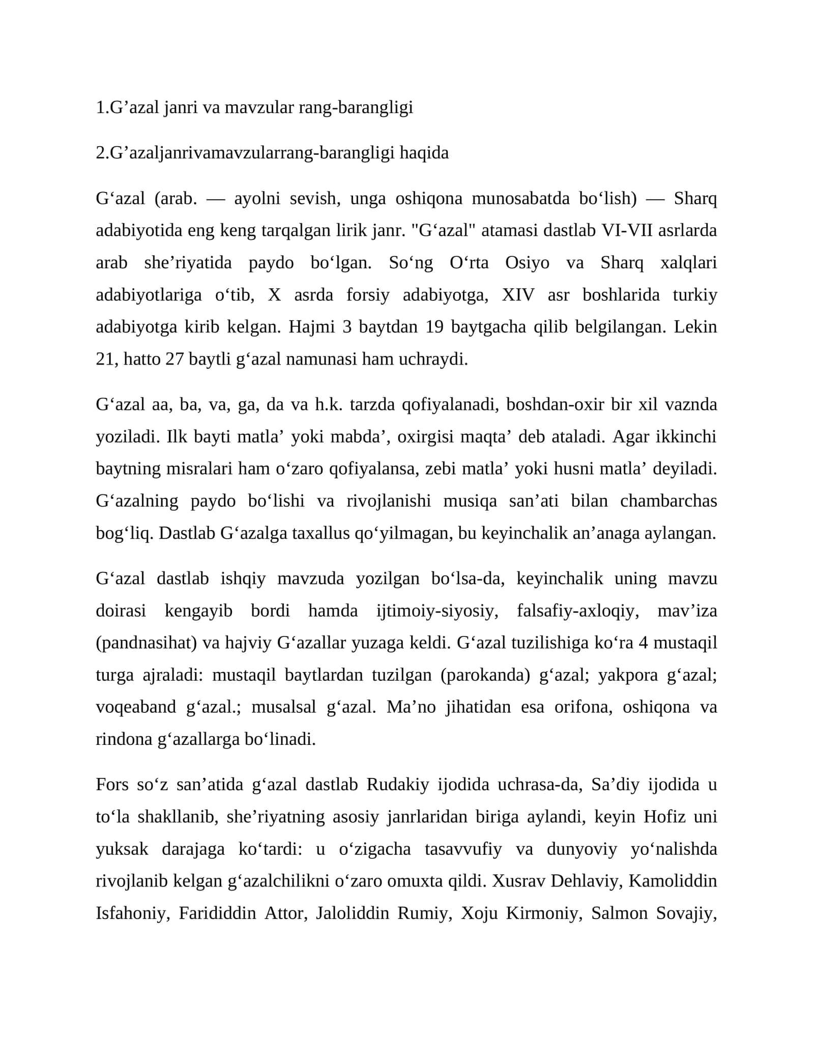 G’azal janri va mavzular rang-barangligi 1