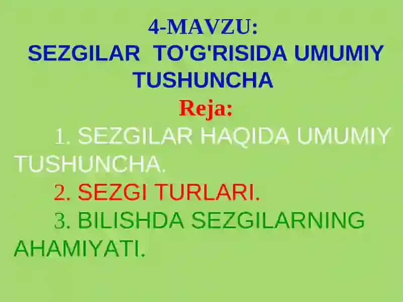 SEZGILAR TO'G'RISIDA UMUMIY TUSHUNCHA 1