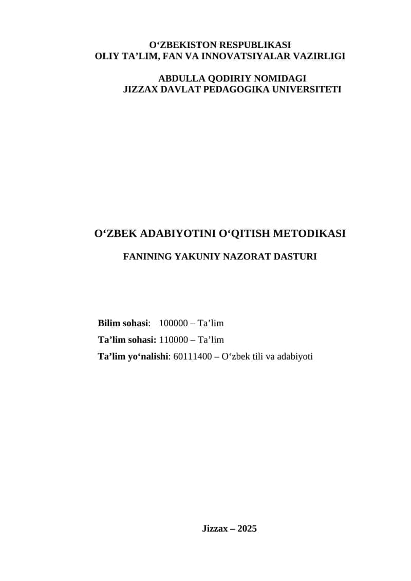 O‘zbek Adabiyotini O‘qitish Metodikasi 1