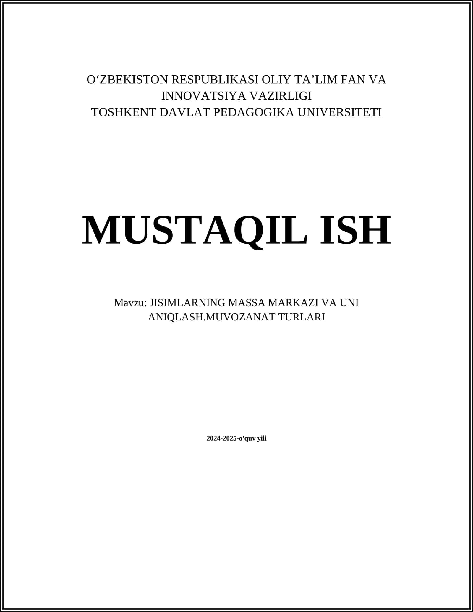 Statik muvozanat tushunchasi 1