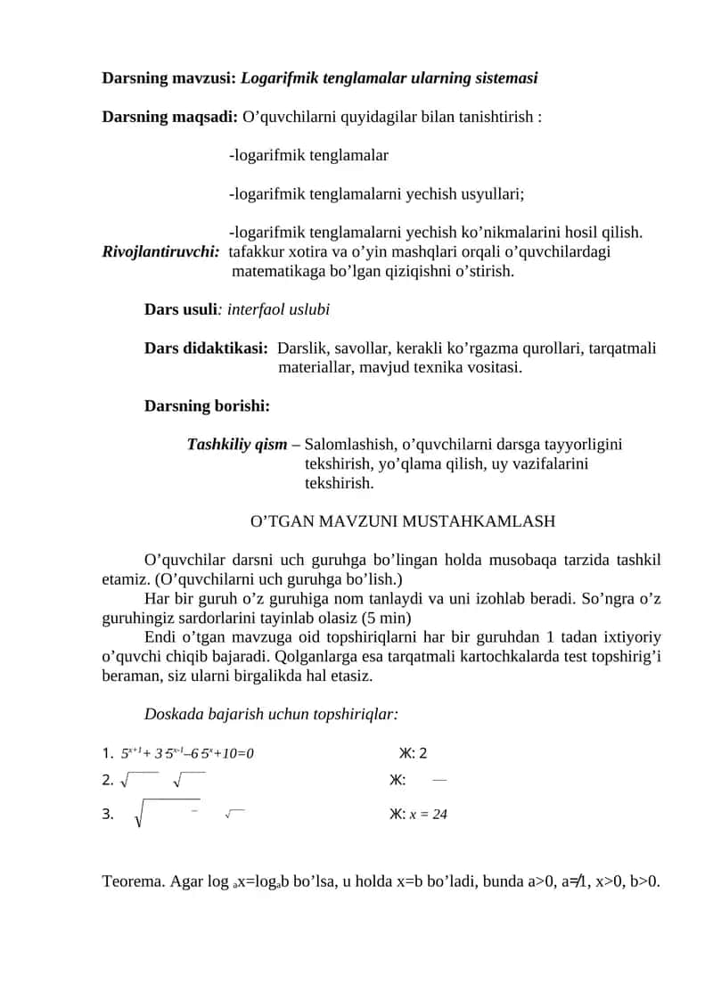 Logarifmik tenglamalar 1