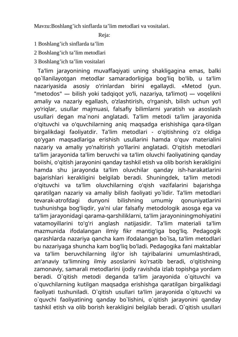 Boshlang’ich sinflarda ta’lim metodlari va vositalari 1