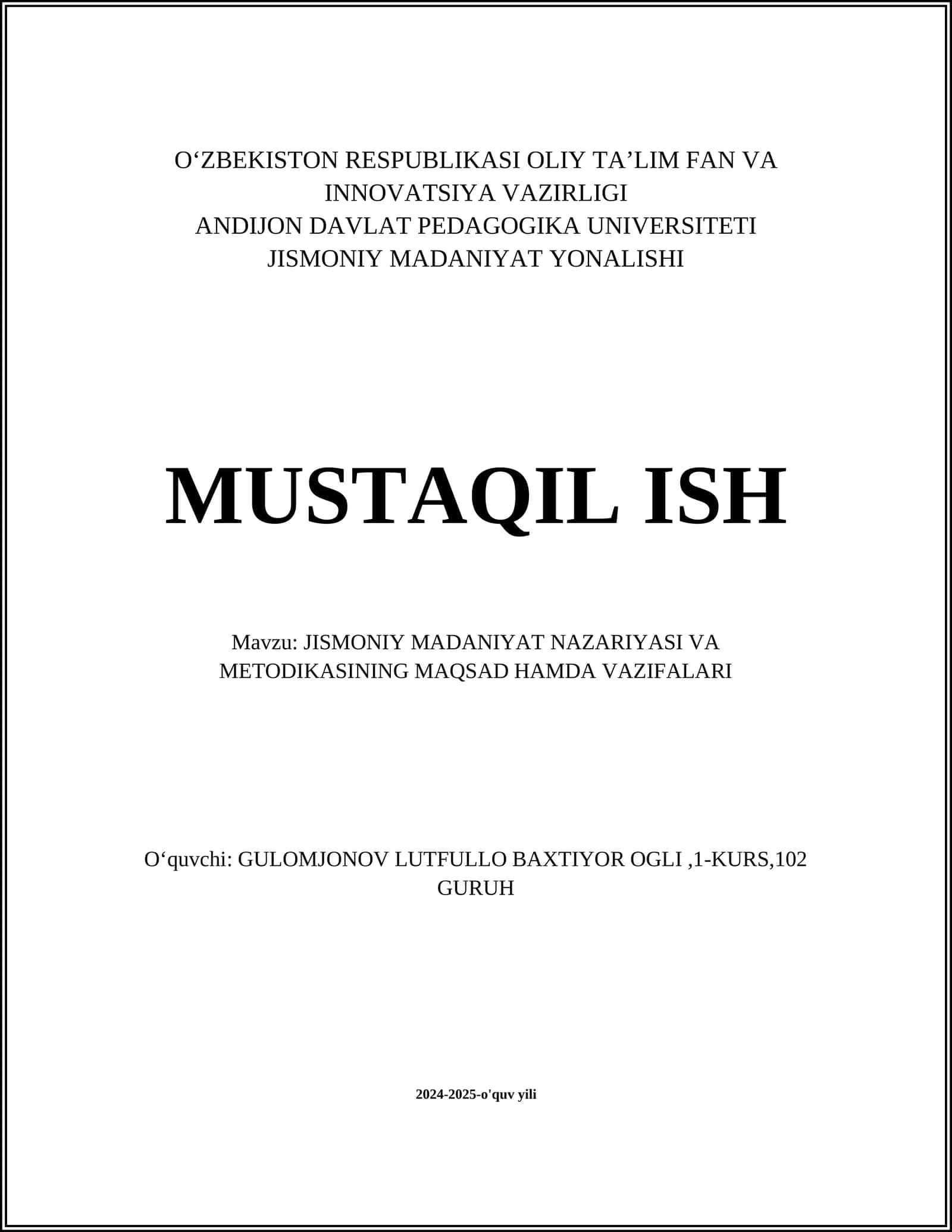 Jismoniy Madaniyat Nazariyasi 1