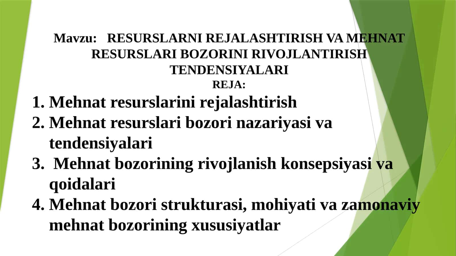 RESURSLARNI REJALASHTIRISH VA MEHNAT RESURSLARI BOZORINI RIVOJLANTIRISH TENDENSIYALARI 1