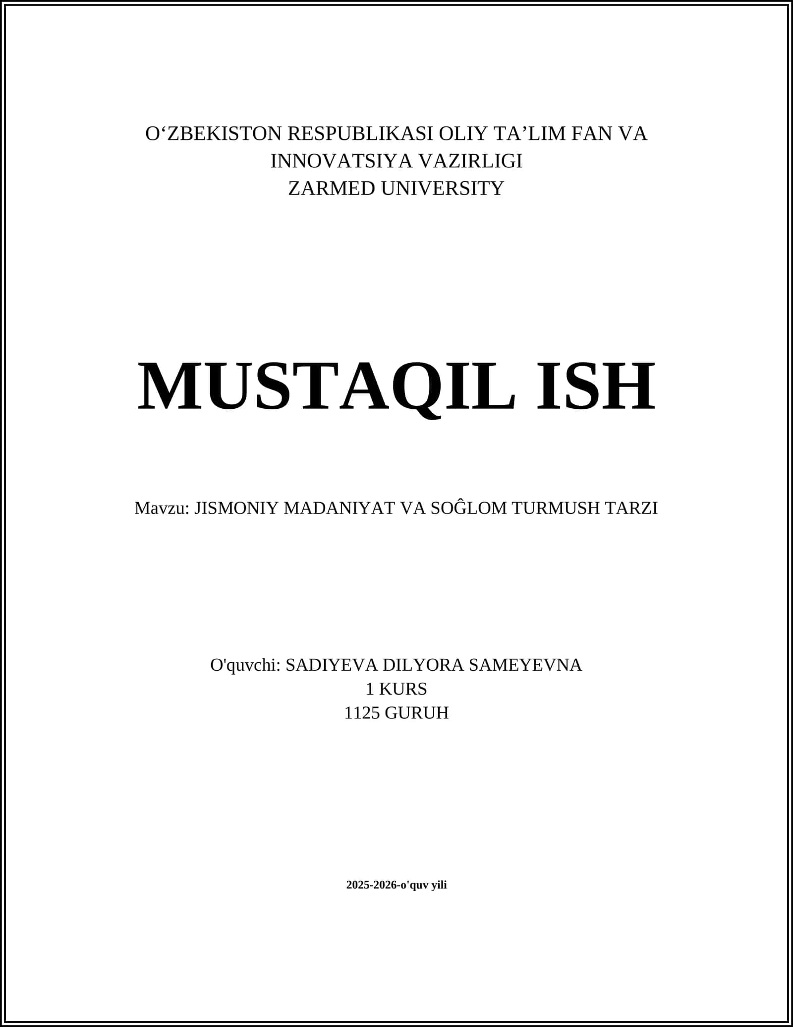 JISMONIY MADANIYAT VA SOĜLOM TURMUSH TARZI 1