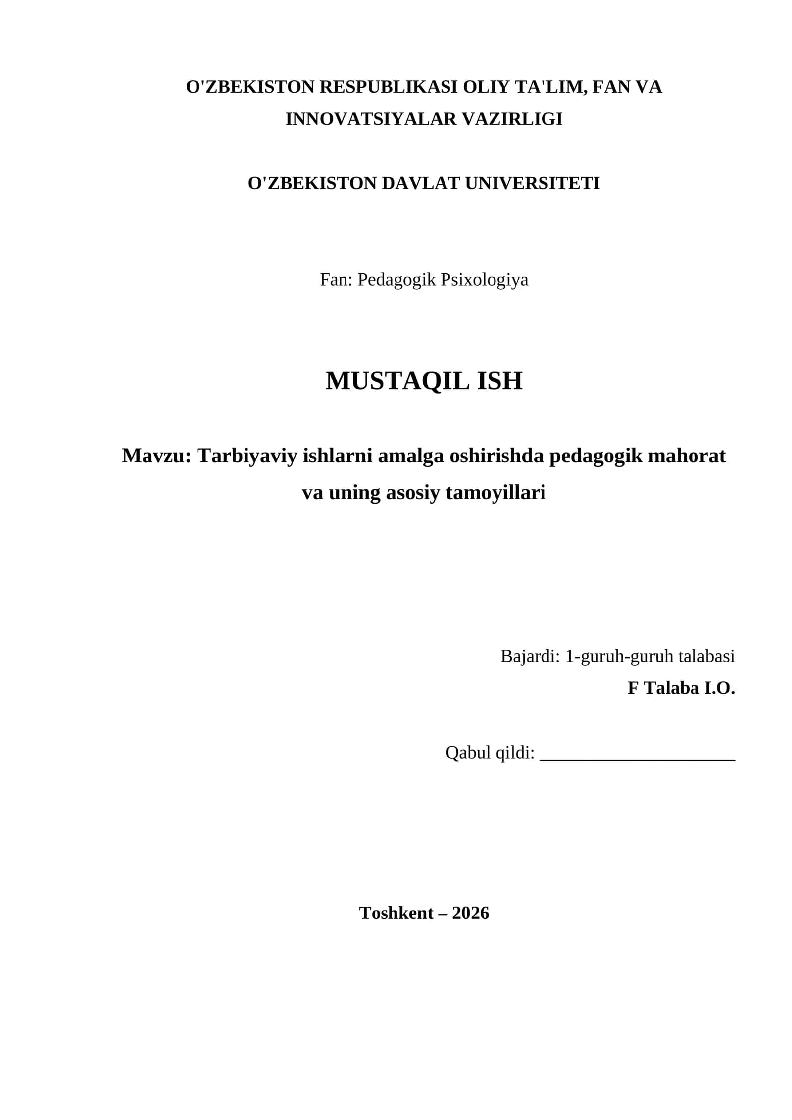 Tarbiyaviy ishlarni amalga oshirishda pedagogik mahorat va uning asosiy tamoyillari 1