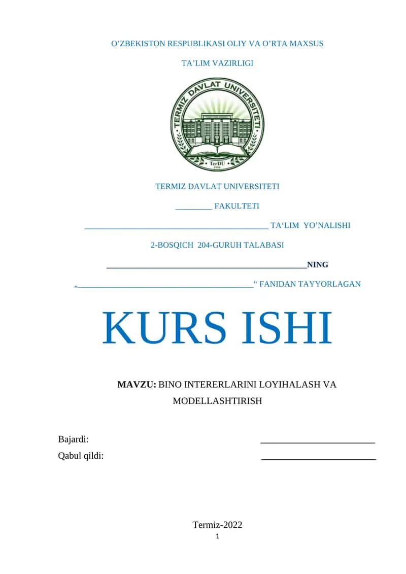 BINO INTERERLARINI LOYIHALASH VA MODELLASHTIRISH 1