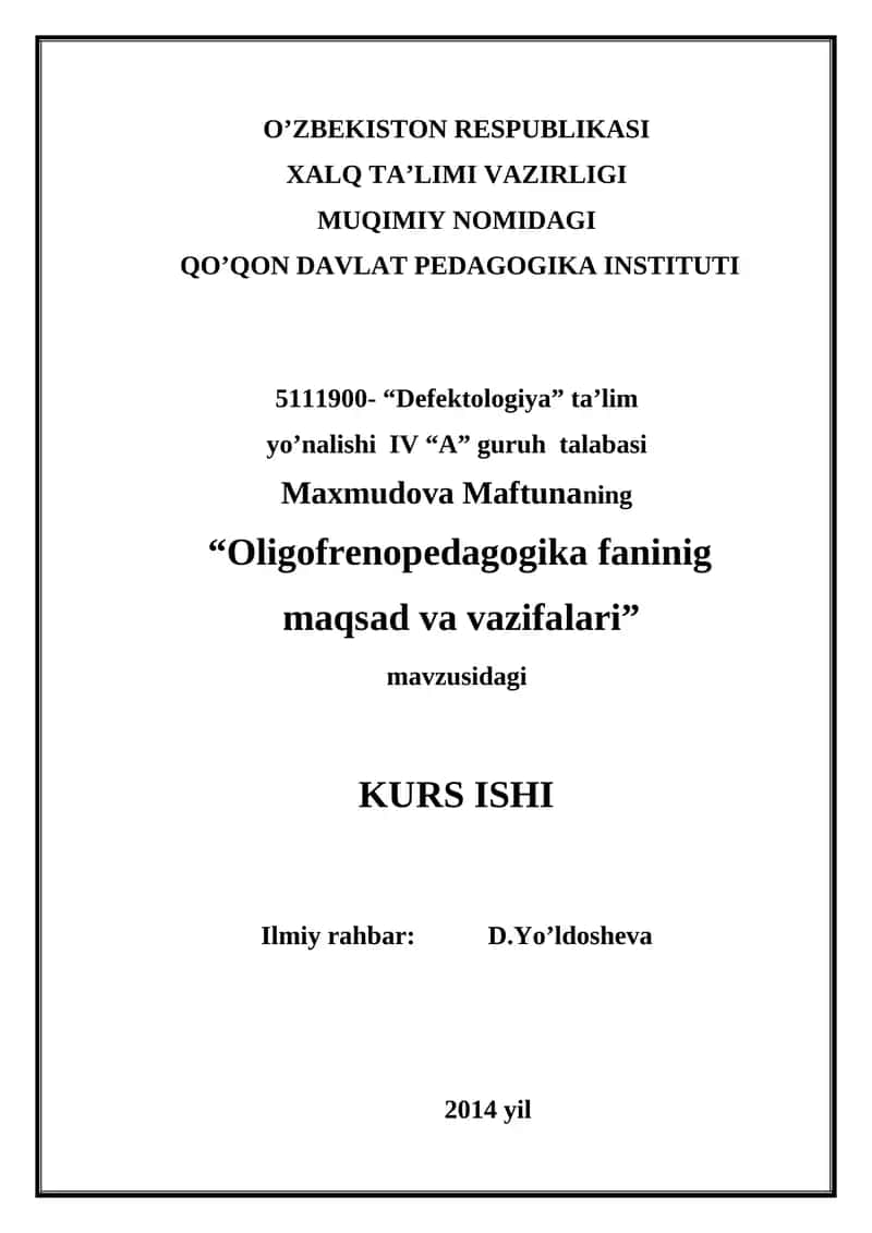 Oligofrenopedagogika fanining maqsad va vazifalari 1