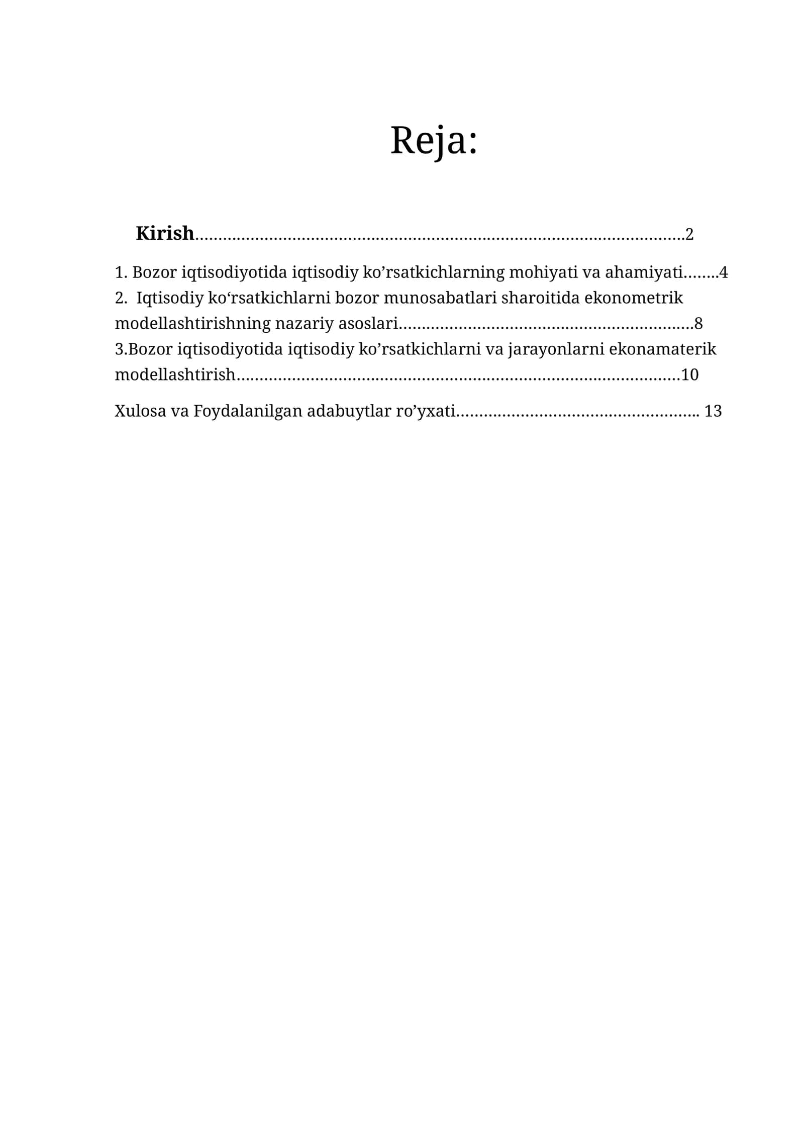 Iqtisodiy ko‘rsatkichlar va ekonometrik analiz 1