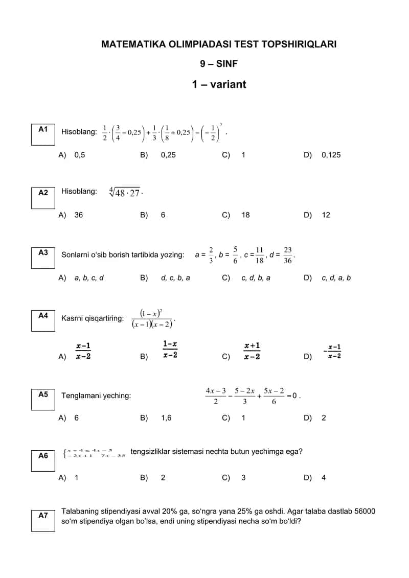 Matematikadan Olimpiada savollari 1