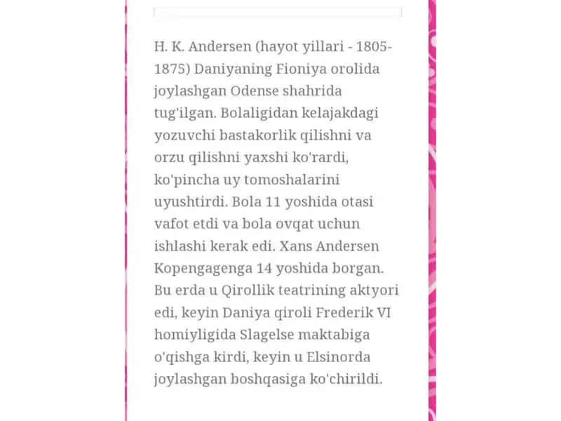 Hans Kristian Andersen hayoti 1