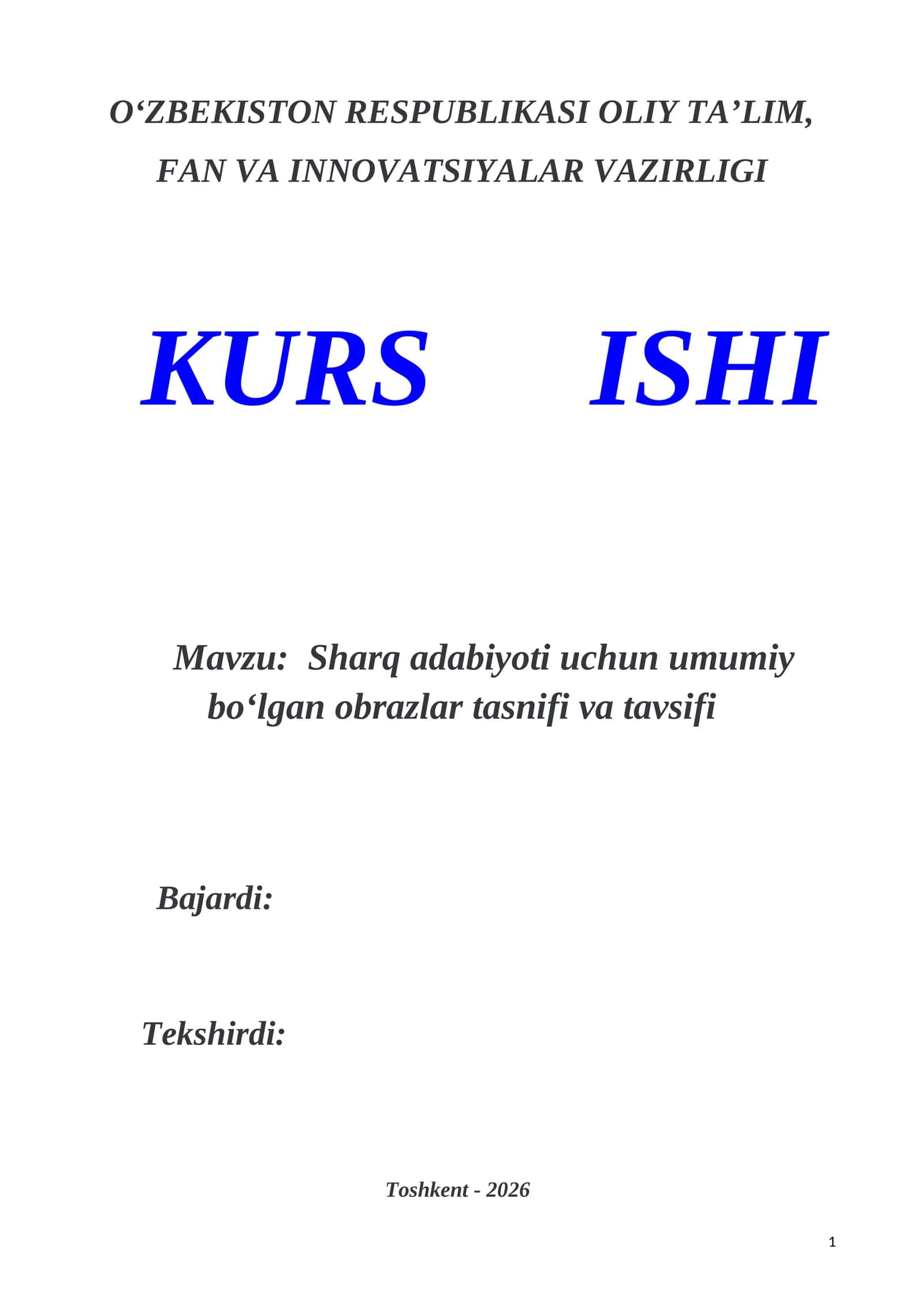 Sharq adabiyoti uchun umumiy boʻlgan obrazlar tasnifi va tavsifi 1