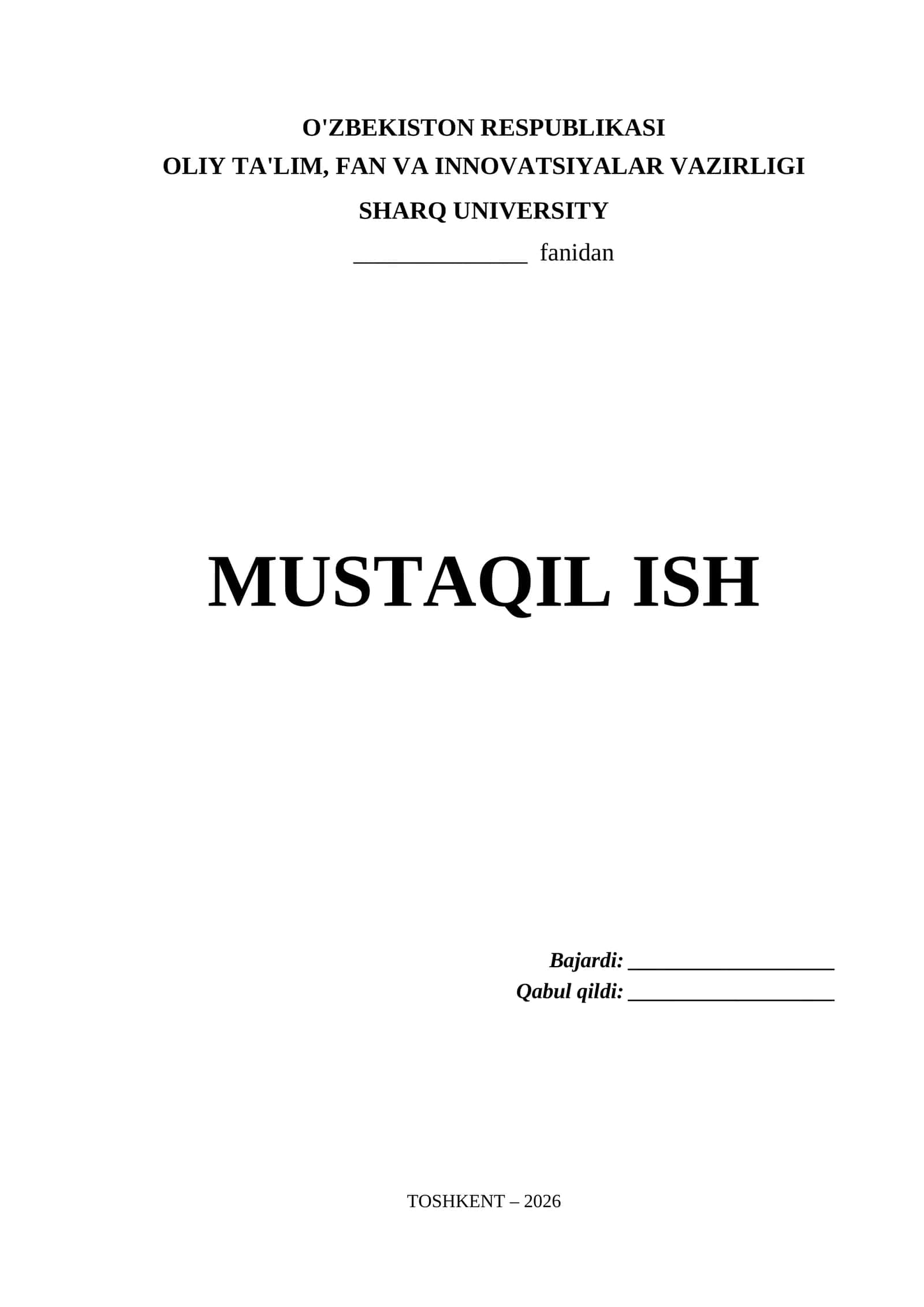 Sharq University Mustaqil Ish Titul Varaq (.docx) 1