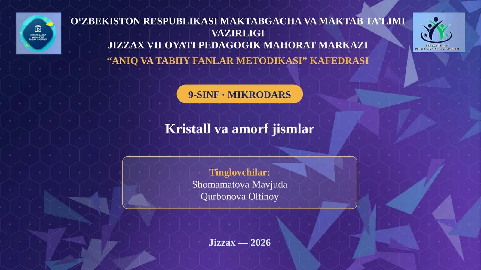 Kristall va amorf jismlar 1