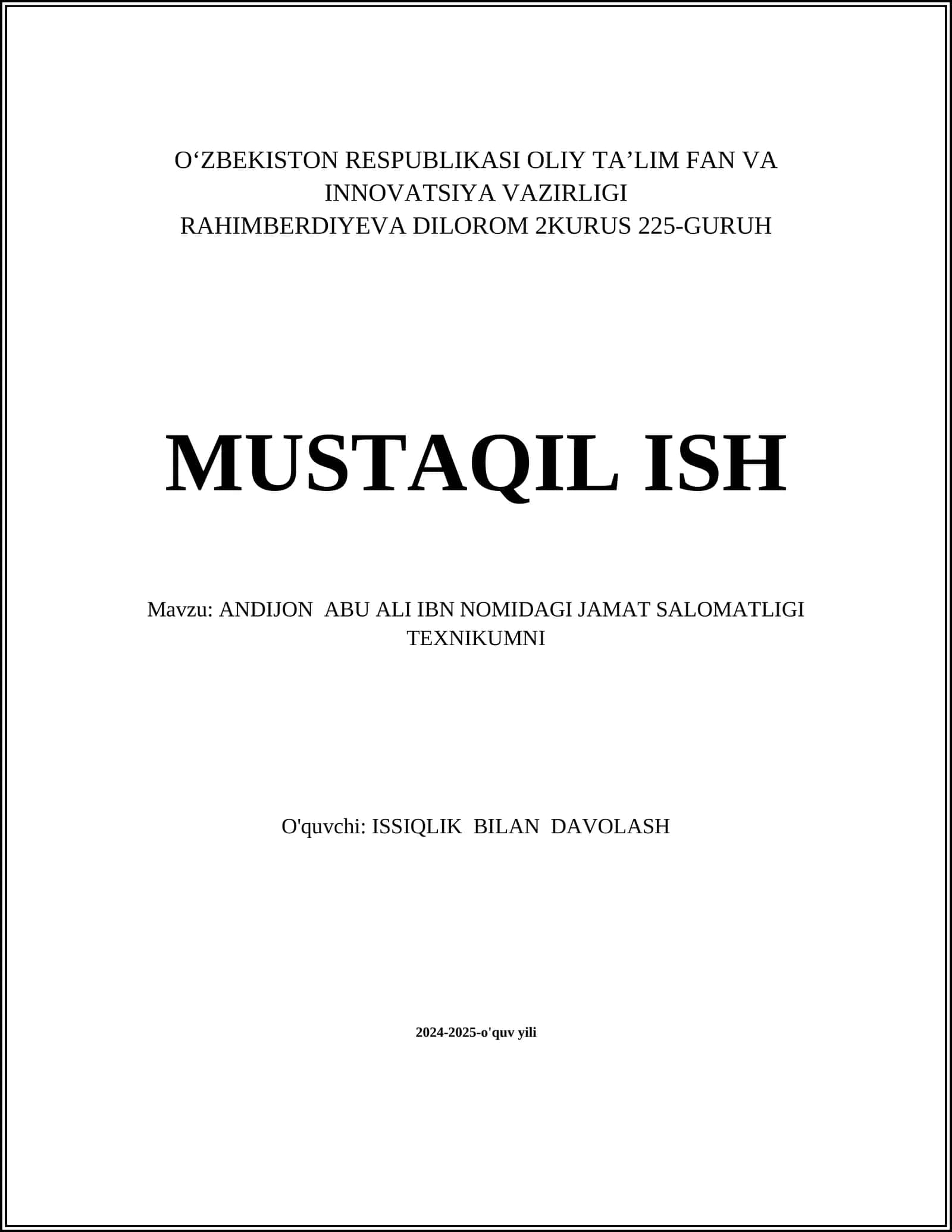 ANDIJON ABU ALI IBN NOMIDAGI JAMAT SALOMATLIGI TEXNIKUMNI 1
