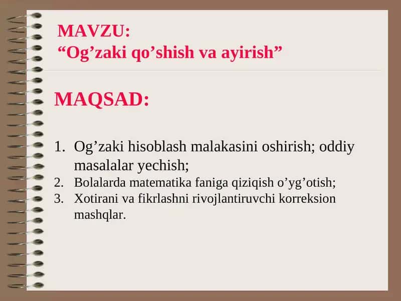 Og’zaki qo’shish va ayirish 1