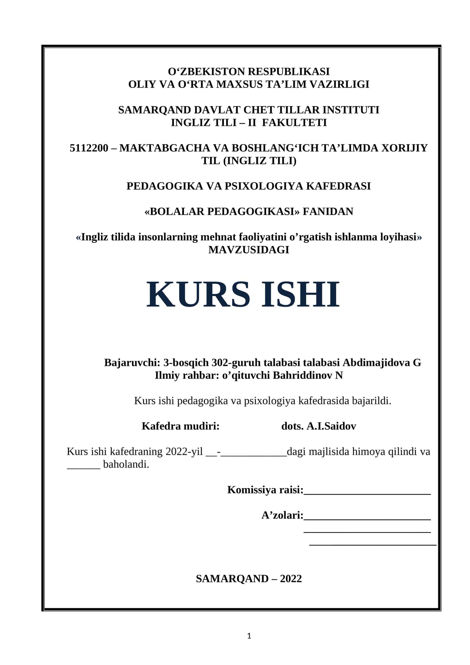 Ingliz tilida insonlarning mehnat faoliyatini o’rgatish ishlanma loyihasi 1